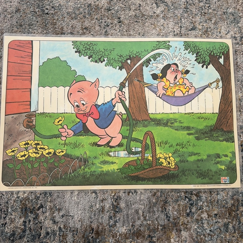 Vintage 1976 (1) LOONEY TUNES PLACEMAT Warner Bros Inc Pepsi Laminated